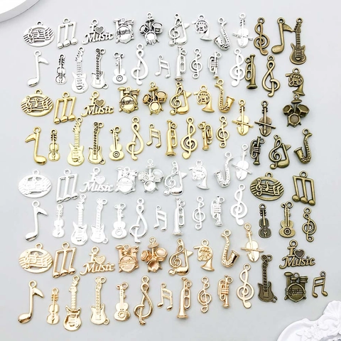 Juego de Dijes de Aleación con Tema Musical Vintage Notas Musicales Guitarra Instrumentos Colgantes para Creación de Joyas DIY Collar Pulsera