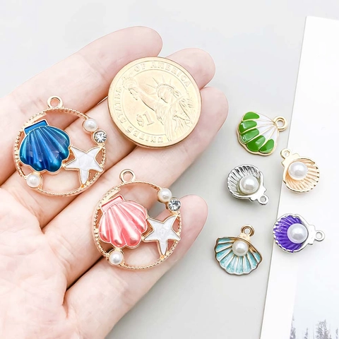 DIY Océan Mer Coquillage Étoile de Mer Alliage Pendentif Breloques Alliage de Zinc Émail Goutte Coloré Perle Artificielle Pour La Fabrication de Bijoux Collier Bracelet Accessoire