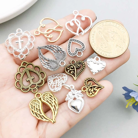 Vintage Legering Hart Vleugel Hangers Voor Sieraden Maken DIY Ketting Armband Accessoires Vergulde Holle Liefde Bedeltjes Gemengde Stijl