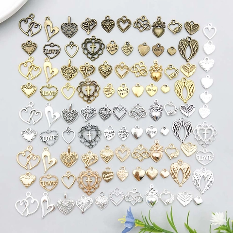Vintage Legering Hart Vleugel Hangers Voor Sieraden Maken DIY Ketting Armband Accessoires Vergulde Holle Liefde Bedeltjes Gemengde Stijl