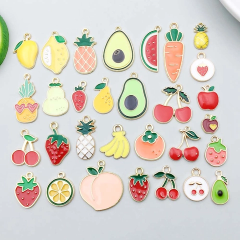 Cartoon Fruit Vegetable Enamel Alloy Pendants For DIY Bracelet Necklace Jewelry Making Finding Charms Strawberry Avocado