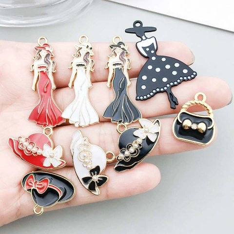 Dijes de Joyería de Esmalte de Aleación para Pulsera Collar DIY Pintalabios Sombrero Tacones Altos Forma de Bolso