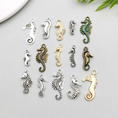 Pendentini a Forma di Cavalluccio Marino in Lega Vintage Varietà Assortita Argento Bronzo Oro Charms per Creazione di Collane Braccialetti Fai da Te