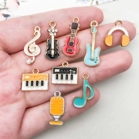 Mixed Music Symbol Enamel Alloy Charms Musical Instrument Guitar Piano Note Pendants For DIY Jewelry Making Accessories