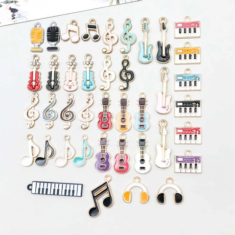 Mixed Music Symbol Enamel Alloy Charms Musical Instrument Guitar Piano Note Pendants For DIY Jewelry Making Accessories
