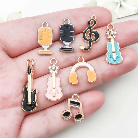 Musical Note Guitar Instrument Alloy Enamel Pendants Charms For DIY Necklace Bracelet Making Jewelry Accessories