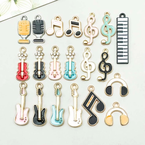 Musical Note Guitar Instrument Alloy Enamel Pendants Charms For DIY Necklace Bracelet Making Jewelry Accessories