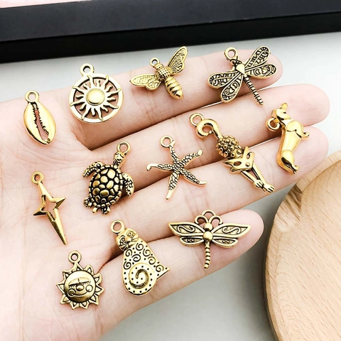 Vintage Gold Alloy Pendants Mixed Styles For DIY Jewelry Making Necklaces Bracelets Animal Celestial Marine Charms Findings