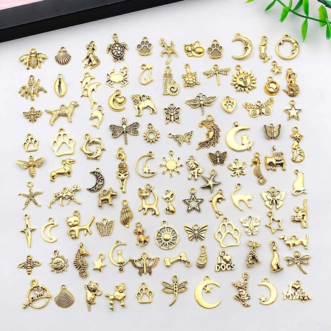 Vintage Gold Alloy Pendants Mixed Styles For DIY Jewelry Making Necklaces Bracelets Animal Celestial Marine Charms Findings