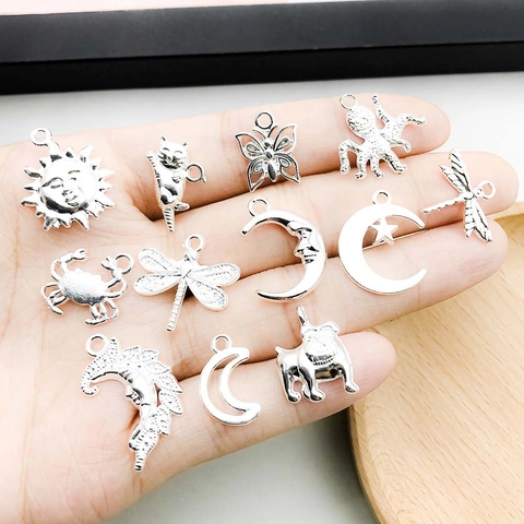 Mixed Silver Alloy Charms Pendants Animal Moon Star Heart Butterfly Bee Dolphin Sea Turtle DIY Jewelry Making Findings Accessories