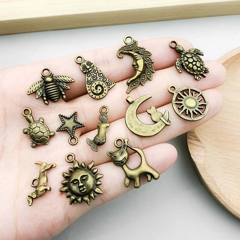 Vintage Antique Bronze Zinc Alloy Pendants Mixed Animal Star Moon Charms For DIY Jewelry Making Bracelet Necklace Findings