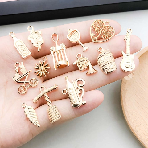 Dijes de Aleación de Zinc Oro KC Mixtos Colgantes para Creación de Joyas DIY Collar Pulsera Árbol de la Vida Rosa Corazón Nota Musical