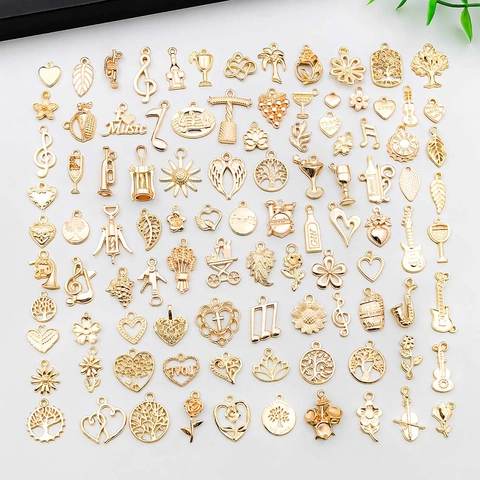 Dijes de Aleación de Zinc Oro KC Mixtos Colgantes para Creación de Joyas DIY Collar Pulsera Árbol de la Vida Rosa Corazón Nota Musical