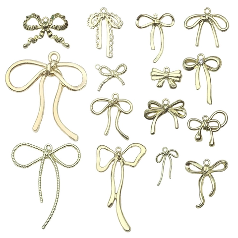 Ciondoli a Fiocco Colore Oro KC in Lega di Zinco Fiocco Svuotato Strass Ciondoli per Fai da Te Collana Bracciale Gioielli Ciondoli
