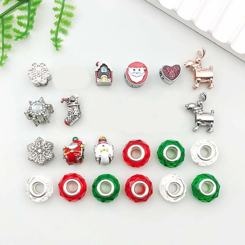 Festive Christmas Enamel Large Hole Beads Zinc Alloy Snowflake Santa Claus Reindeer Charms For DIY Bracelet Jewelry Making