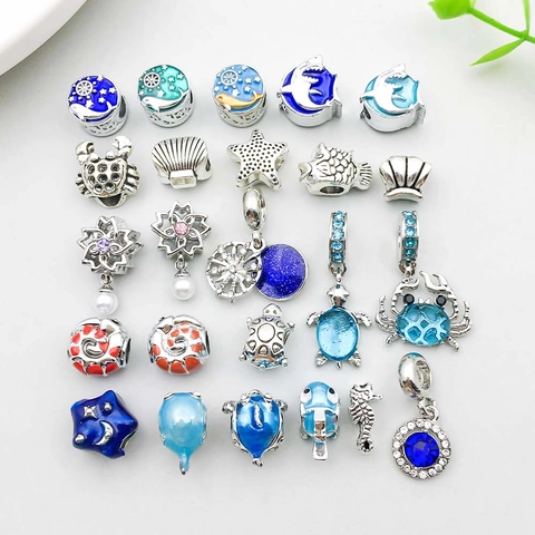 Ocean Theme Zinc Alloy Starfish Seahorse Crab Charms Enamel Large Hole Beads For DIY Bracelet Necklace Making Jewelry Accessories