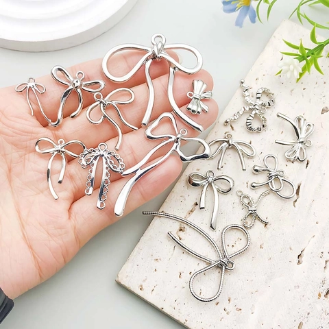 Zinc Alloy Silver Plated Bowknot Pendants Ribbon Knot Charms For DIY Necklace Bracelet Earring Jewelry Making Accessories