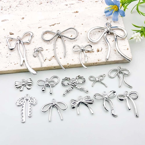 Zinc Alloy Silver Plated Bowknot Pendants Ribbon Knot Charms For DIY Necklace Bracelet Earring Jewelry Making Accessories