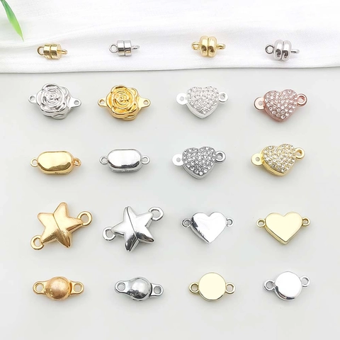 Zinc Alloy Magnetic Clasps For Jewelry Making DIY Necklace Bracelet Connectors Rhinestone Heart Rose Flower Star Shape Clasps For Handcrafted Jewelry