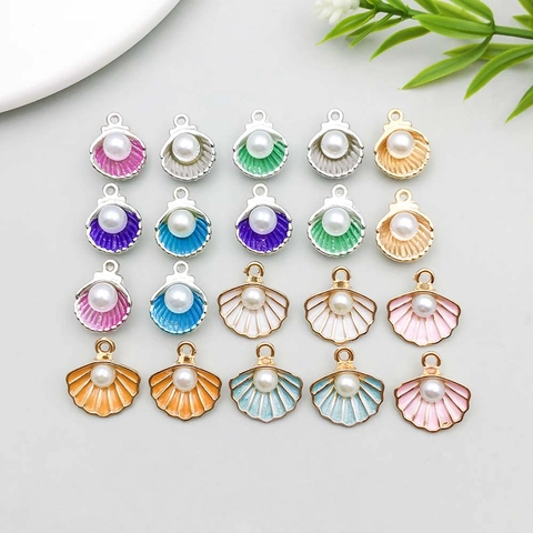 Ocean Artificial Pearl Shell Scallop Enamel Alloy Charms For DIY Earring Necklace Keychain Jewelry Making Accessories