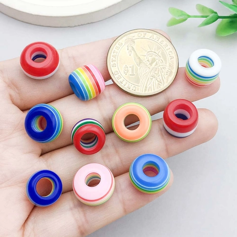 Bunte Gestreifte Harzperlen Mit Großem Loch Für DIY Armband Halskette Schmuckherstellung Zubehör Gemischte Harzperlen Streifen Charms