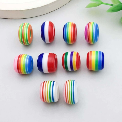 Bunte Gestreifte Harzperlen Mit Großem Loch Für DIY Armband Halskette Schmuckherstellung Zubehör Gemischte Harzperlen Streifen Charms