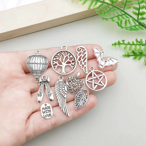 Antique Silver Zinc Alloy Charms For Jewelry Making DIY Pendants Multiple Styles Heart Wing Star Tree Of Life Bracelet Necklace