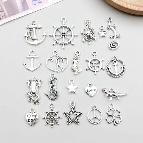 Antique Silver Zinc Alloy Charms Nautical Mermaid Anchor Turtle Pendant For DIY Bracelet Necklace Making Jewelry Accessory