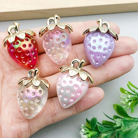 Acrylic Strawberry Pendant Charms Colorful Transparent Solid Fruit DIY Bracelet Necklace Jewelry Making Finding Handmade Accessories For Women Girls