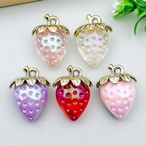 Acrylic Strawberry Pendant Charms Colorful Transparent Solid Fruit DIY Bracelet Necklace Jewelry Making Finding Handmade Accessories For Women Girls