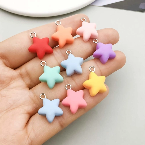 Frosted Resin Star Pendants Colorful Star Shape Charms With Zinc Alloy Ring For DIY Necklace Bracelet Jewelry Making Accessories