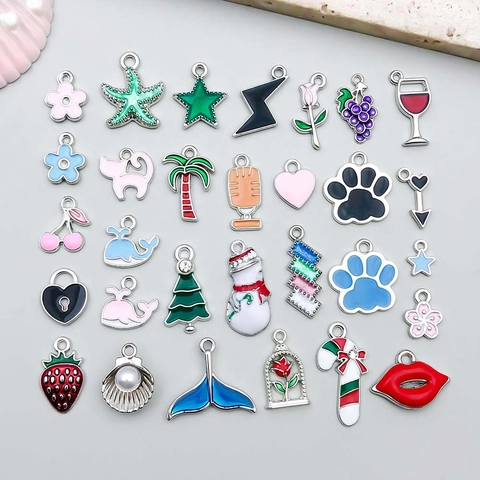 Ciondoli in Lega di Zinco Smaltata per Fai da Te Creazione Gioielli Temi Misti Frutta Animale Natale Fiore Perla Artificiale Ciondoli a Cuore Accessori
