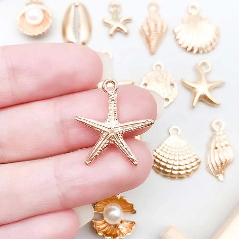 Ocean Series DIY Jewelry Charms KC Gold Plated Zinc Alloy Starfish Shell Conch Pendant For Bracelet Necklace Making