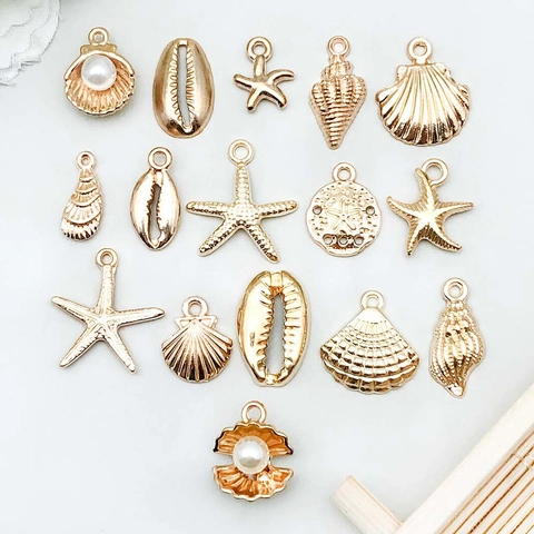 Ocean Series DIY Jewelry Charms KC Gold Plated Zinc Alloy Starfish Shell Conch Pendant For Bracelet Necklace Making