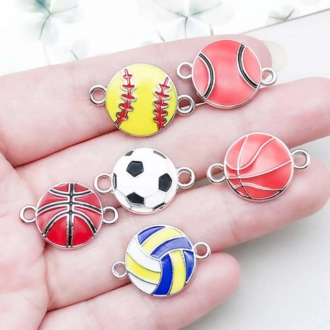 Zinc Alloy Sports Ball Connector Pendants Enamel Basketball Football Baseball Volleyball Pendants For DIY Bracelet Necklace Making Jewelry Accessories