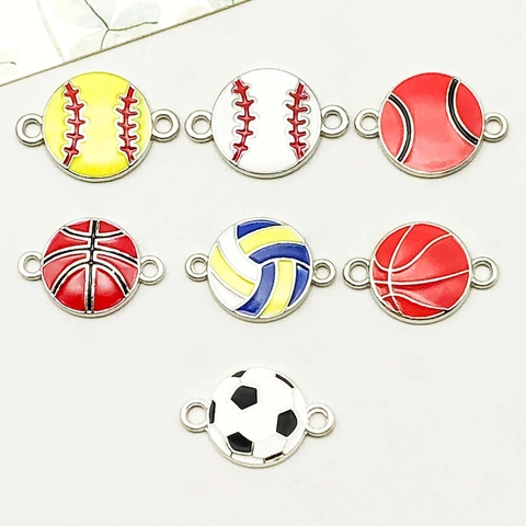 Zinc Alloy Sports Ball Connector Pendants Enamel Basketball Football Baseball Volleyball Pendants For DIY Bracelet Necklace Making Jewelry Accessories