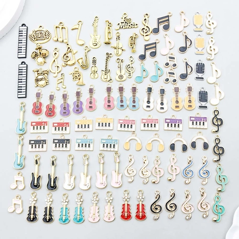 Music Theme Zinc Alloy Drip Oil Charms Enamel Musical Notes Instrument Pendants For DIY Jewelry Making Accessories