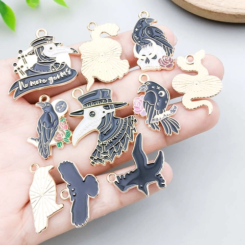 Gothic Halloween Raven Plague Doctor Skull Alloy Enamel Pendants For DIY Necklace Bracelet Jewelry Making Accessories Pendant Only