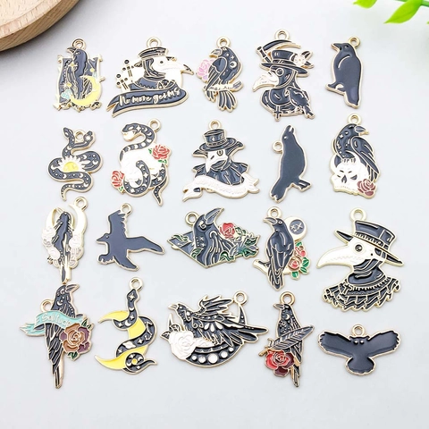 Gothic Halloween Raven Plague Doctor Skull Alloy Enamel Pendants For DIY Necklace Bracelet Jewelry Making Accessories Pendant Only