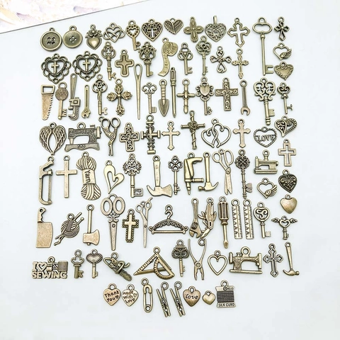 Vintage Antique Bronze Alloy Charms Mixed Pendants For DIY Jewelry Making Tools Heart Key Cross Designs Craft Supplies