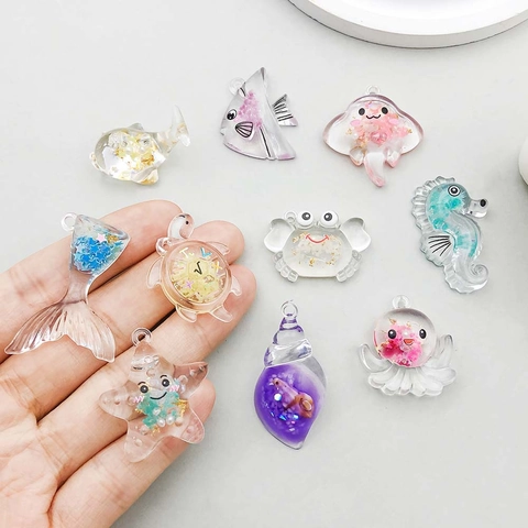 Resin Ocean Series Charms Pendants Seahorse Starfish Mermaid Tail Shape For DIY Bracelet Necklace Jewelry Making Crafts Unisex