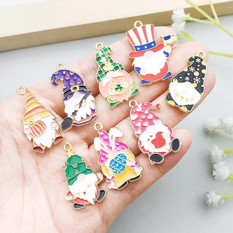 Multicolor Zinc Alloy Gnome Drip Oil Charms For DIY Necklace Bracelet Jewelry Making Holiday Festival Theme Gnome Pendant Accessories