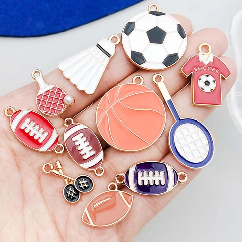 Sports Enamel Alloy Charms Set Football Basketball Volleyball Rugby Pendants For DIY Bracelet Necklace Jewelry Making Accessory