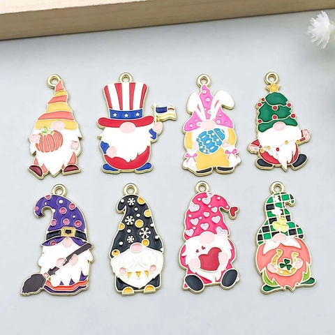Multicolor Zinc Alloy Gnome Drip Oil Charms For DIY Necklace Bracelet Jewelry Making Holiday Festival Theme Gnome Pendant Accessories