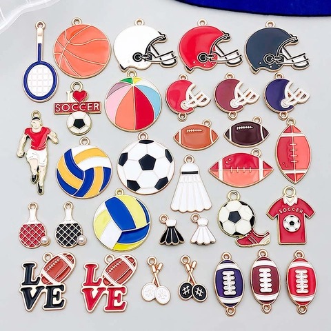Sports Enamel Alloy Charms Set Football Basketball Volleyball Rugby Pendants For DIY Bracelet Necklace Jewelry Making Accessory
