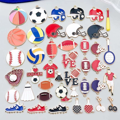 Mixed Sport Theme Alloy Enamel Pendants Charms Zinc Alloy Football Basketball Rugby DIY Jewelry Making Accessories