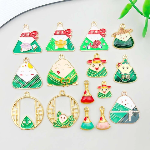 Drakenbootfestival Zongzi Hangers Groen Emaille Zinklegering Cartoon Rijstknoedel Charms Voor DIY Ketting Armband Sieraden Maken Cadeau