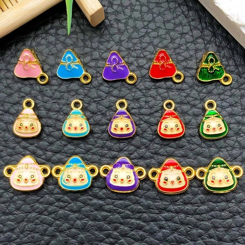 Zinc Alloy Enamel Zongzi Pendants Dragon Boat Festival Charms For DIY Jewelry Making Rice Dumpling Lucky Fu Jewelry Findings