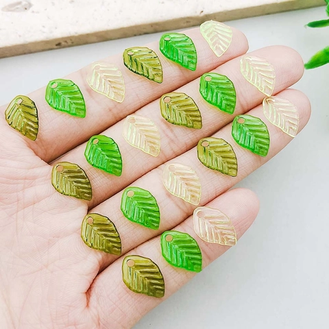 Green Acrylic Leaf Pendants Transparent Plant Botanical Charms For DIY Necklace Bracelet Earring Jewelry Making Accessories