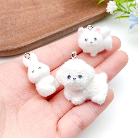 Cute Resin Flocked Animal Pendants DIY Puppy Rabbit Samoyed Shape Jewelry Charms For Necklace Bracelet Making Accessories